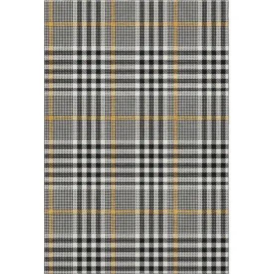 Black Ivory And Gold Plaid Washable Area Rug With UV Protection Photo 3