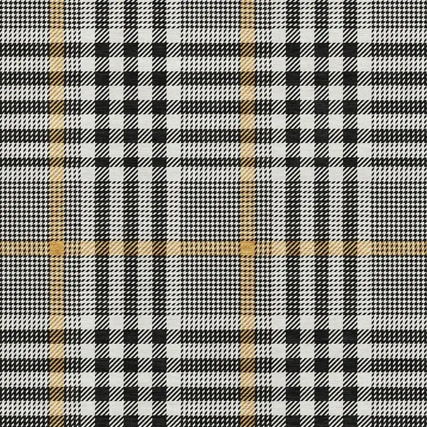 Black Ivory And Gold Plaid Washable Area Rug With UV Protection Photo 2