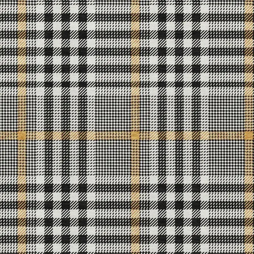 Black Ivory And Gold Plaid Washable Area Rug With UV Protection Photo 2