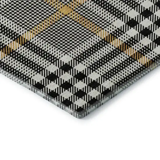 Black Ivory And Gold Plaid Washable Area Rug With UV Protection Photo 7