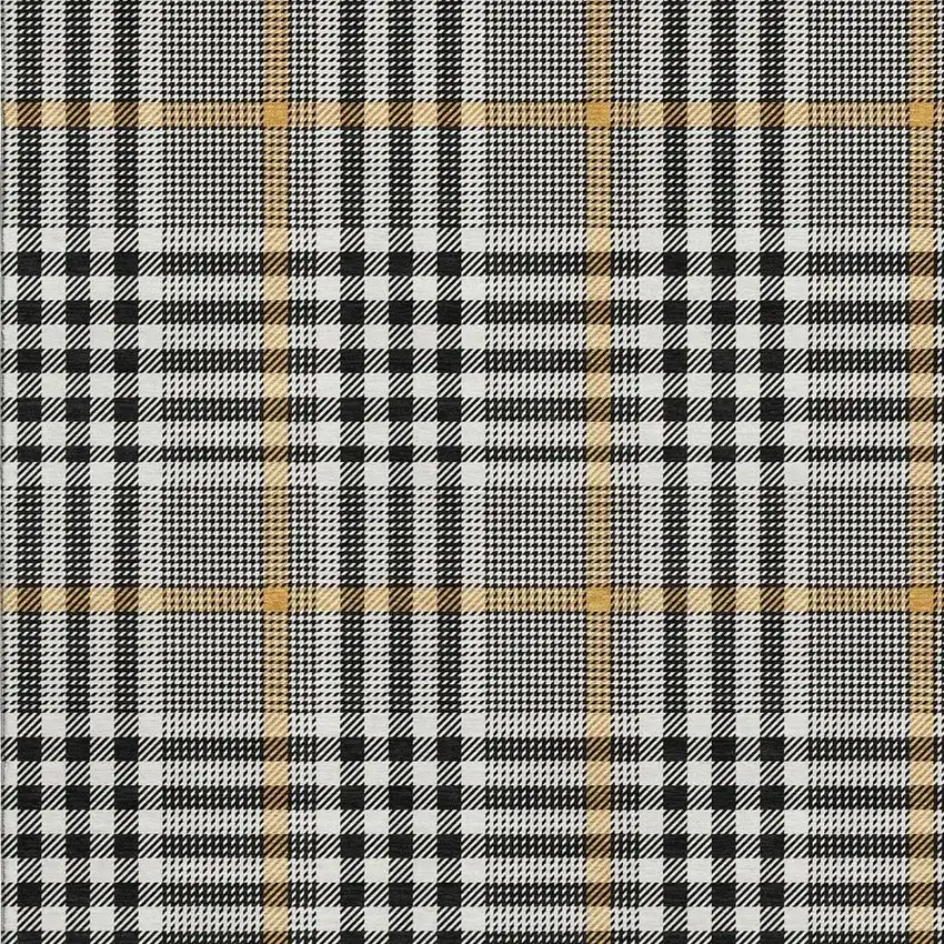 Black Ivory And Gold Plaid Washable Area Rug With UV Protection Photo 2