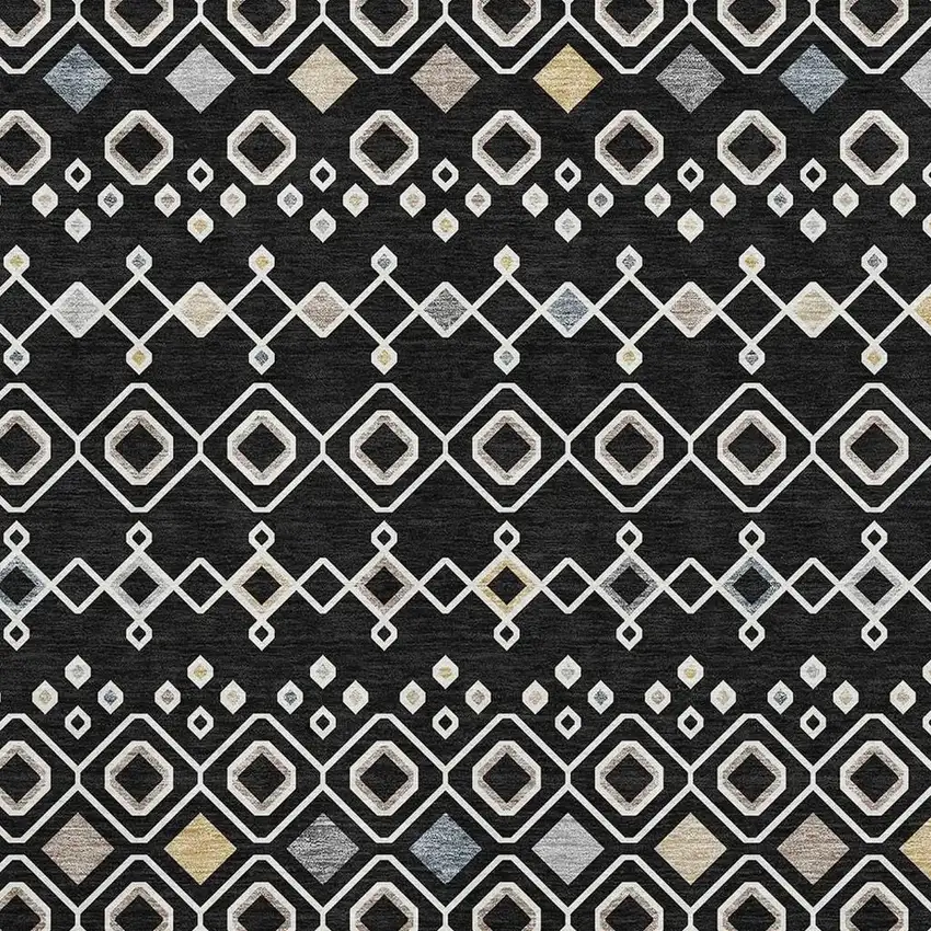 Black Ivory And Gold Southwestern Washable Area Rug With UV Protection Photo 3