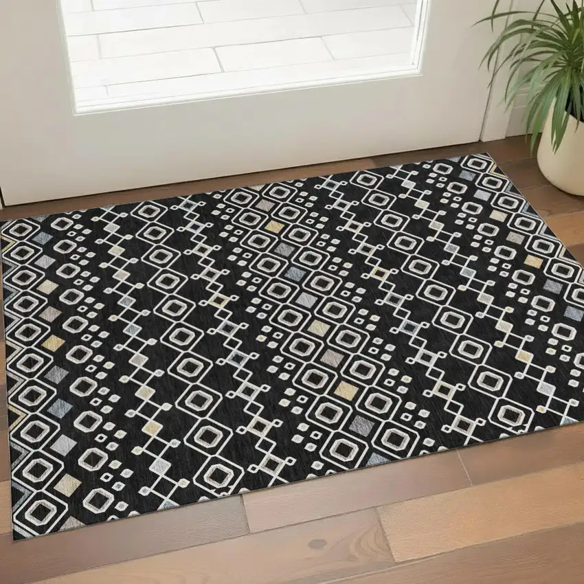 Black Ivory And Gold Southwestern Washable Area Rug With UV Protection Photo 1