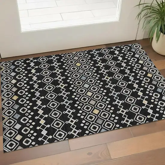 Black Ivory And Gold Southwestern Washable Area Rug With UV Protection Photo 7