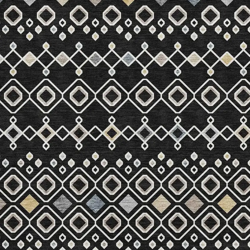 Black Ivory And Gold Southwestern Washable Area Rug With UV Protection Photo 3