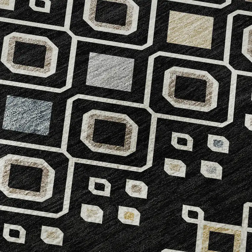 Black Ivory And Gold Southwestern Washable Area Rug With UV Protection Photo 9