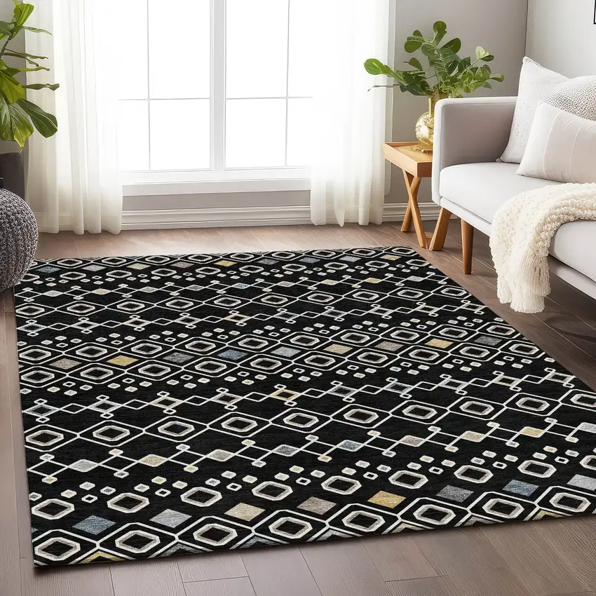 Black Ivory And Gold Southwestern Washable Area Rug With UV Protection Photo 4