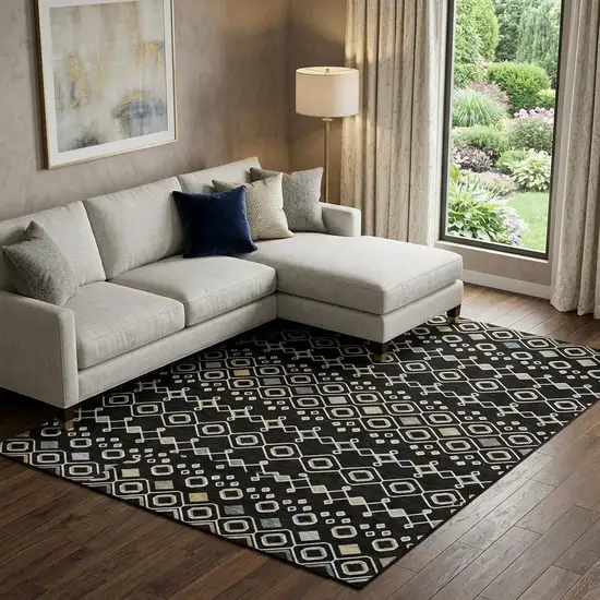 Black Ivory And Gold Southwestern Washable Area Rug With UV Protection Photo 1