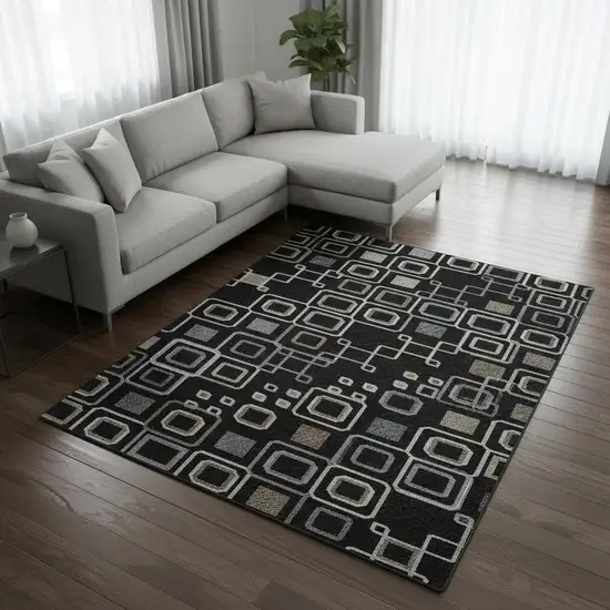 Black Ivory And Gold Southwestern Washable Area Rug With UV Protection Photo 2