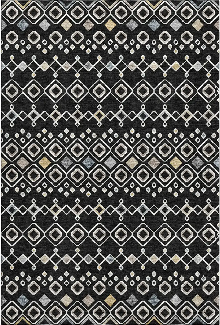 Black Ivory And Gold Southwestern Washable Area Rug With UV Protection Photo 7