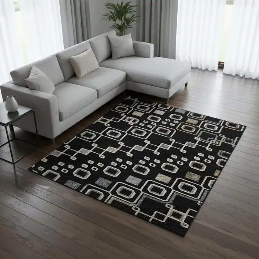 Black Ivory And Gold Southwestern Washable Area Rug With UV Protection Photo 2