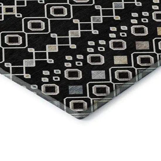 Black Ivory And Gold Southwestern Washable Area Rug With UV Protection Photo 1