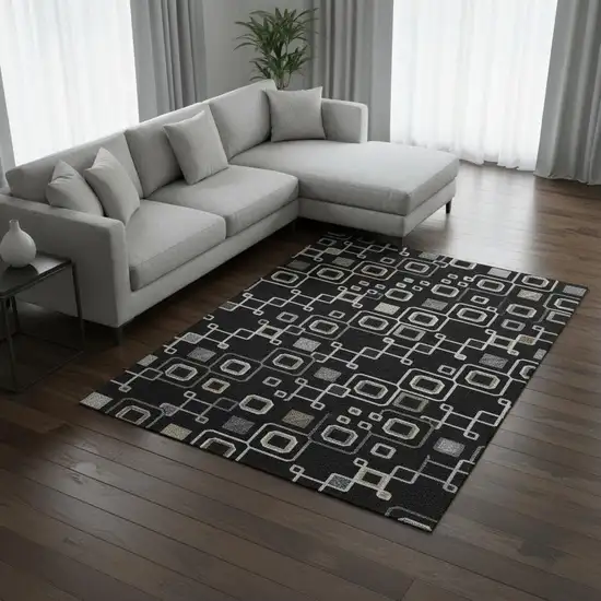 Black Ivory And Gold Southwestern Washable Area Rug With UV Protection Photo 2