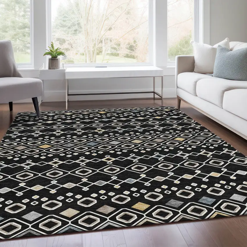Black Ivory And Gold Southwestern Washable Area Rug With UV Protection Photo 4