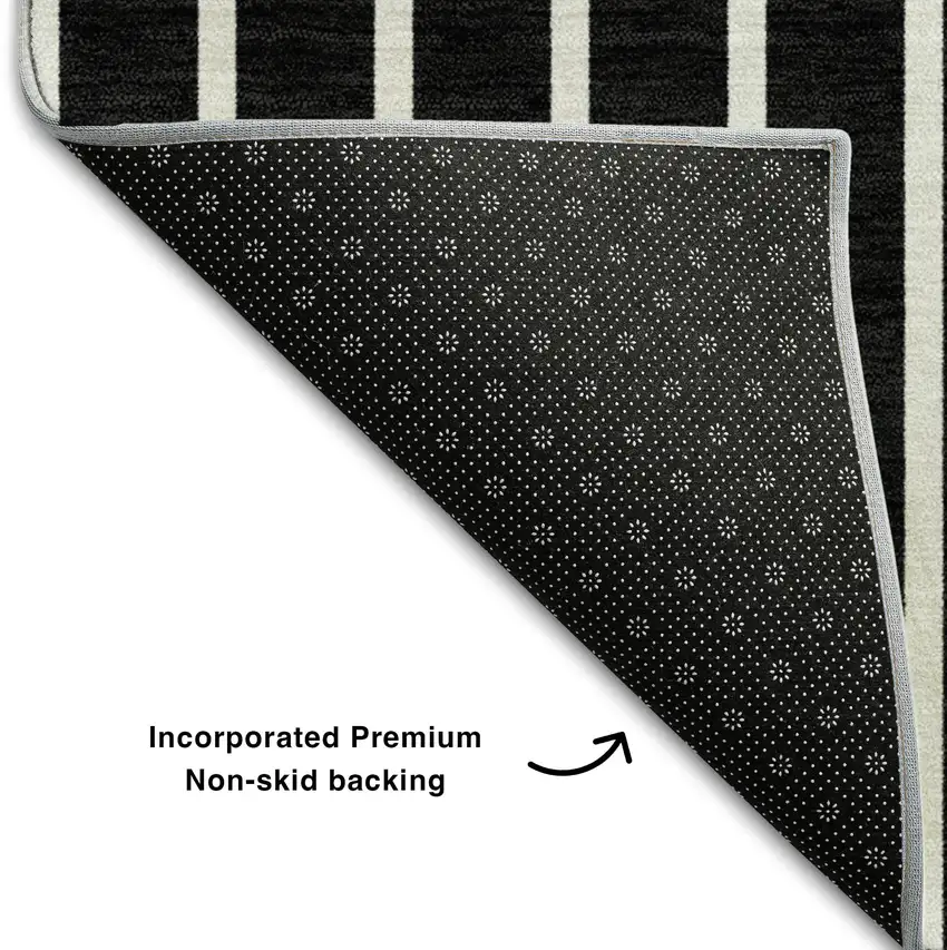 Black Ivory And Gold Striped Washable Area Rug With UV Protection Photo 5