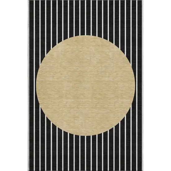 Black Ivory And Gold Striped Washable Area Rug With UV Protection Photo 1
