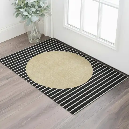 Black Ivory And Gold Striped Washable Area Rug With UV Protection Photo 2