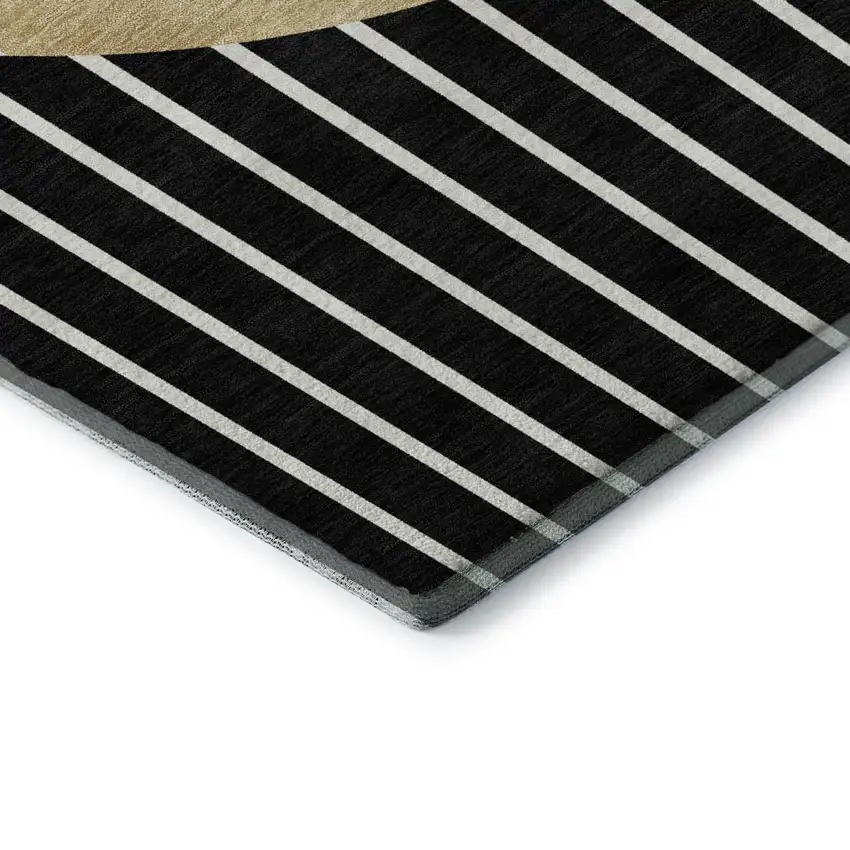 Black Ivory And Gold Striped Washable Area Rug With UV Protection Photo 7
