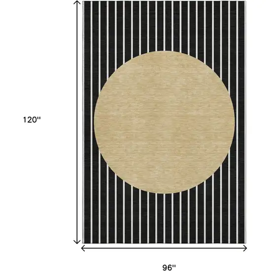 Black Ivory And Gold Striped Washable Area Rug With UV Protection Photo 7