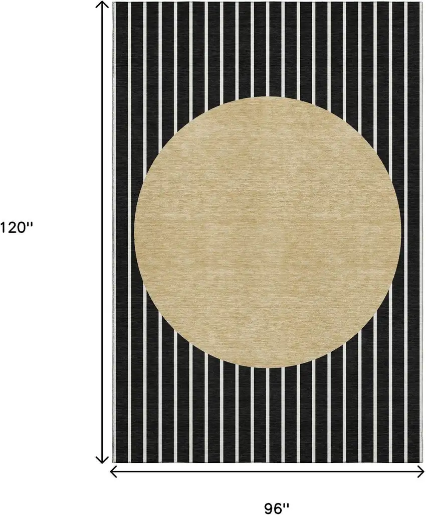 Black Ivory And Gold Striped Washable Area Rug With UV Protection Photo 7