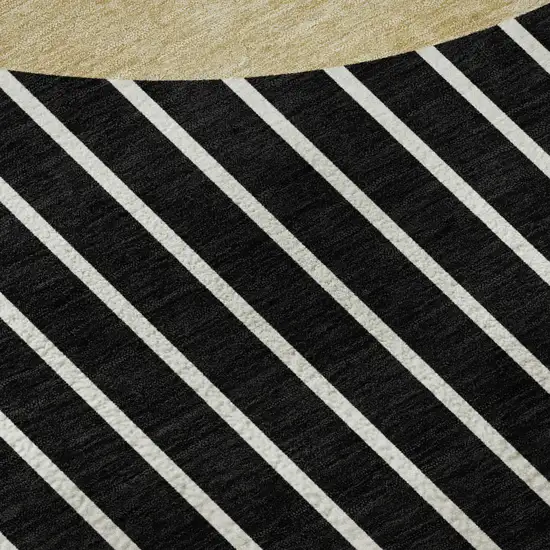 Black Ivory And Gold Striped Washable Area Rug With UV Protection Photo 9