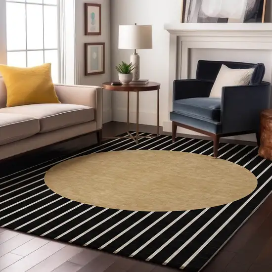 Black Ivory And Gold Striped Washable Area Rug With UV Protection Photo 4