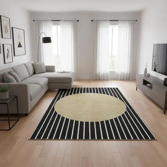 Black Ivory And Gold Striped Washable Area Rug With UV Protection Photo 2