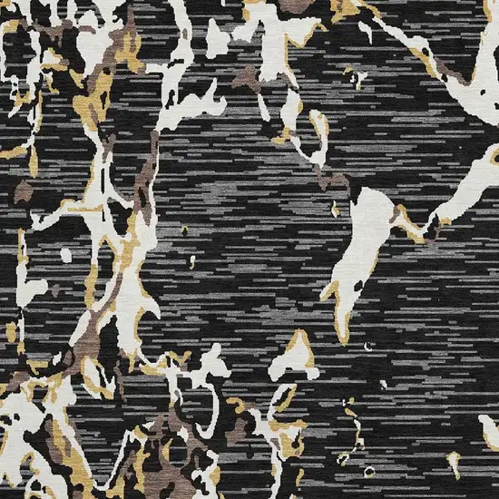 Black Ivory And Gold Striped Washable Area Rug With UV Protection Photo 3