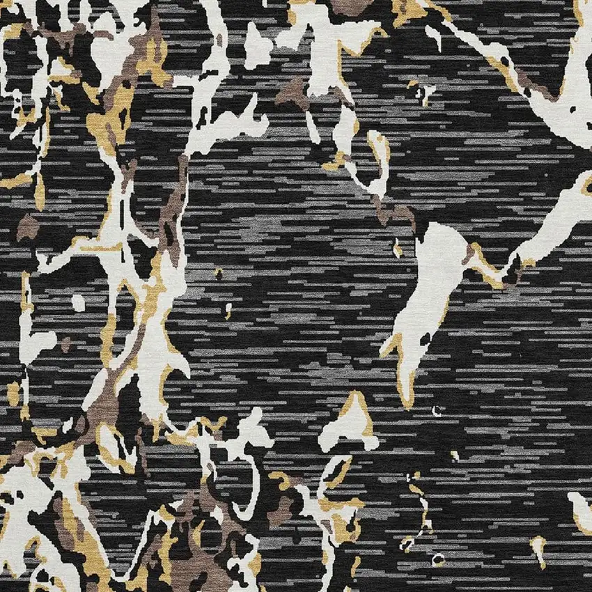 Black Ivory And Gold Striped Washable Area Rug With UV Protection Photo 3