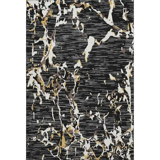 Black Ivory And Gold Striped Washable Area Rug With UV Protection Photo 5