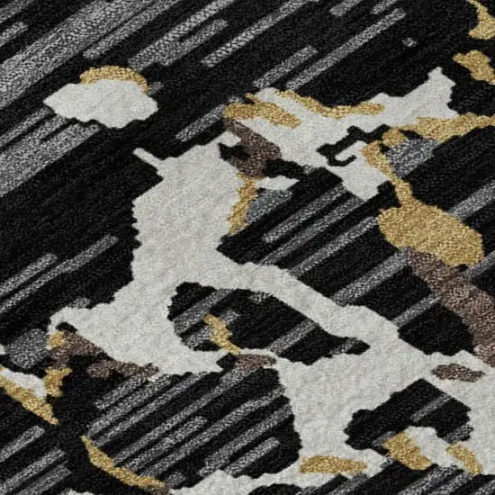 Black Ivory And Gold Striped Washable Area Rug With UV Protection Photo 7