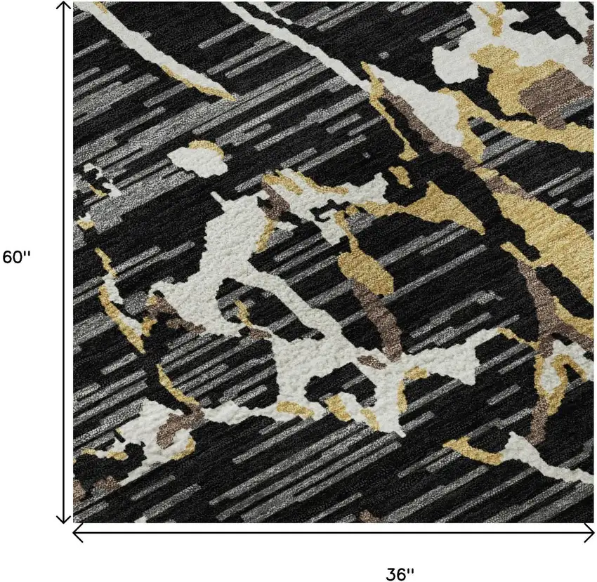 Black Ivory And Gold Striped Washable Area Rug With UV Protection Photo 9