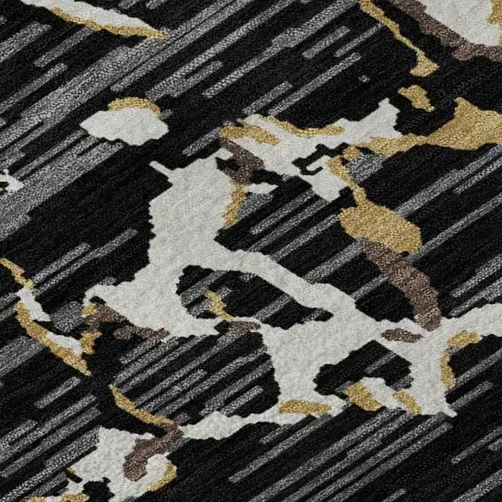 Black Ivory And Gold Striped Washable Area Rug With UV Protection Photo 8
