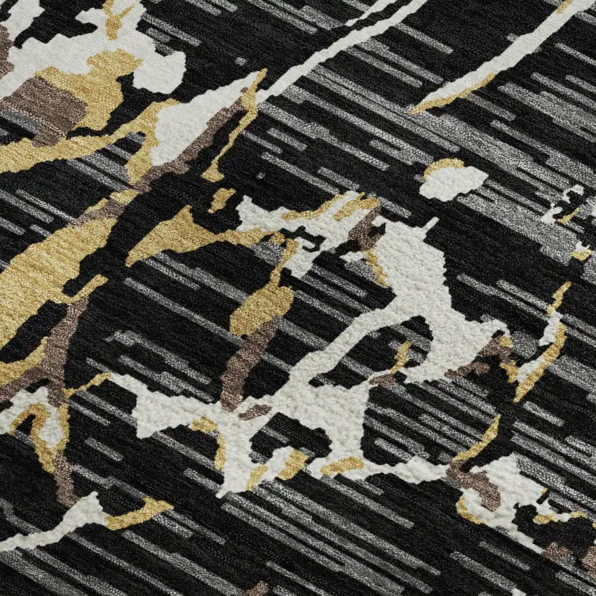 Black Ivory And Gold Striped Washable Area Rug With UV Protection Photo 2