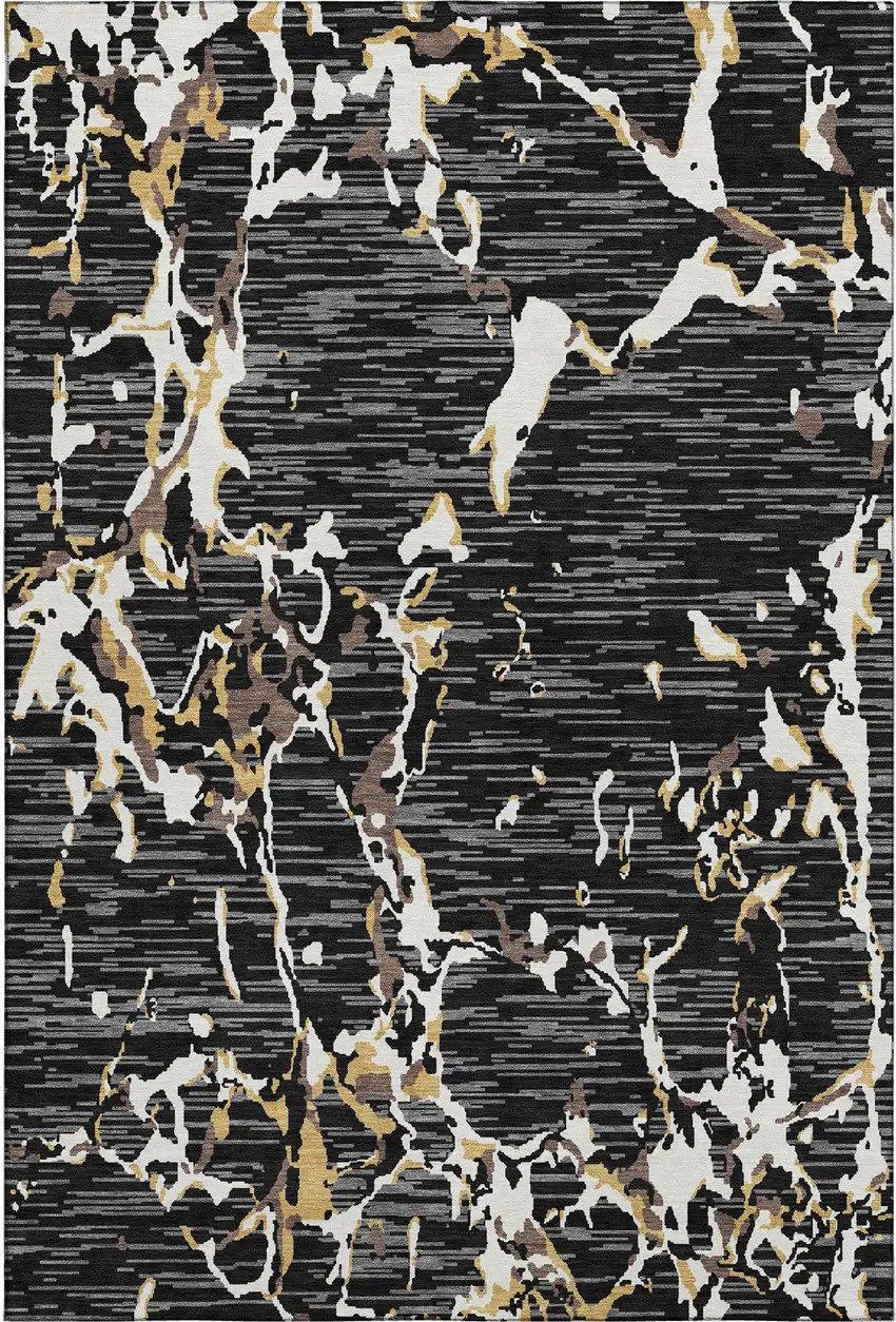 Black Ivory And Gold Striped Washable Area Rug With UV Protection Photo 5