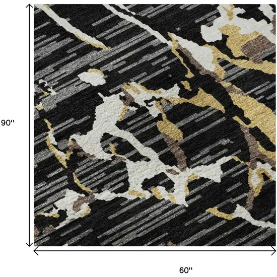 Black Ivory And Gold Striped Washable Area Rug With UV Protection Photo 9