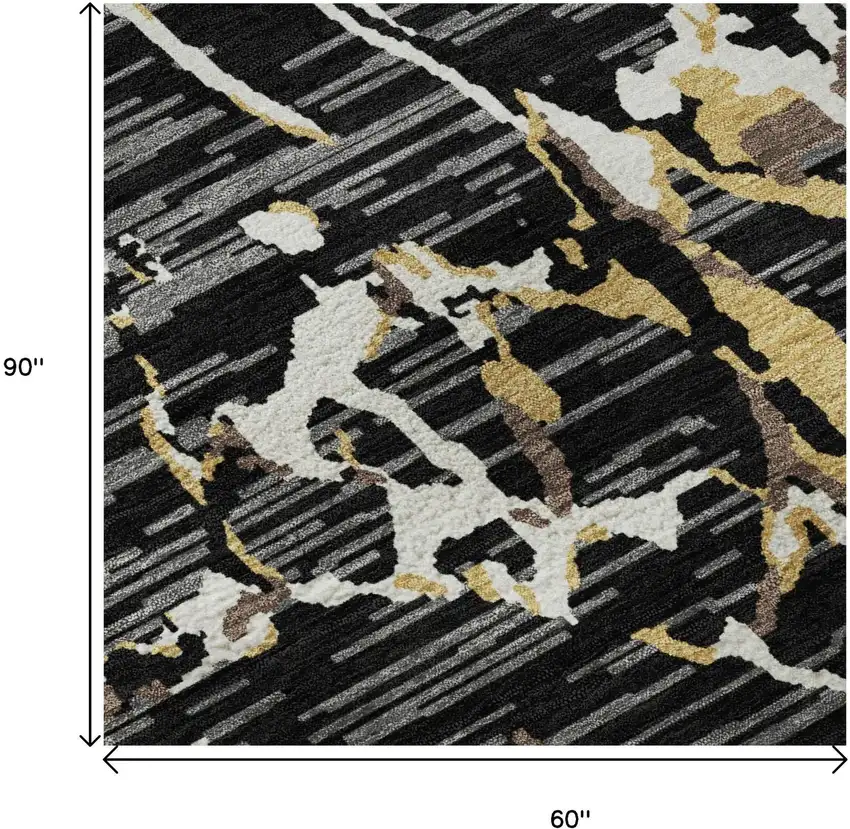 Black Ivory And Gold Striped Washable Area Rug With UV Protection Photo 9