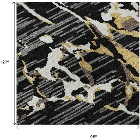 Black Ivory And Gold Striped Washable Area Rug With UV Protection Photo 8