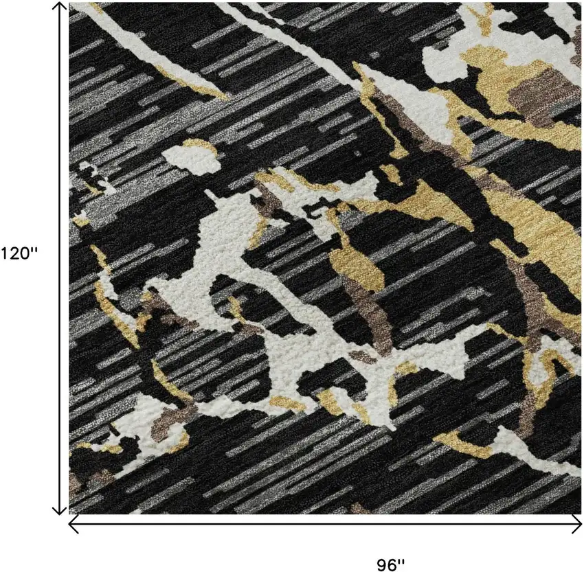 Black Ivory And Gold Striped Washable Area Rug With UV Protection Photo 8