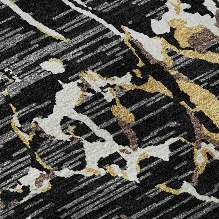 Black Ivory And Gold Striped Washable Area Rug With UV Protection Photo 1