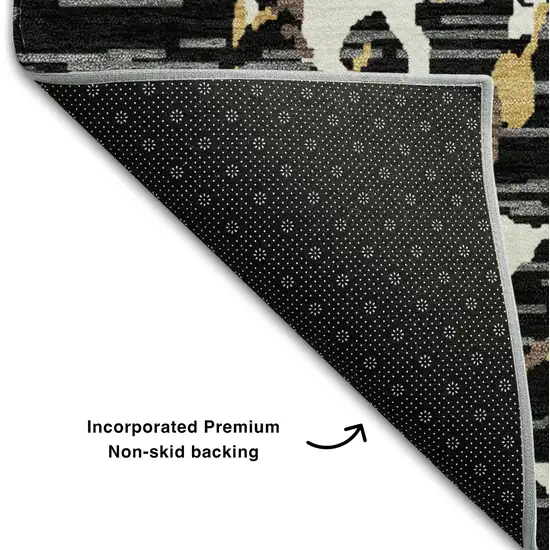 Black Ivory And Gold Striped Washable Area Rug With UV Protection Photo 5