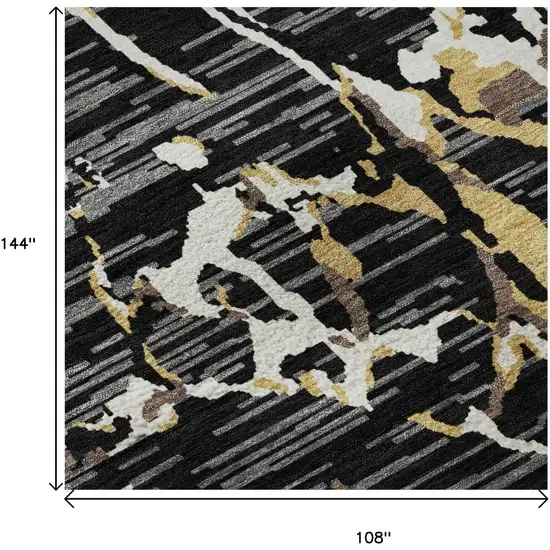 Black Ivory And Gold Striped Washable Area Rug With UV Protection Photo 9