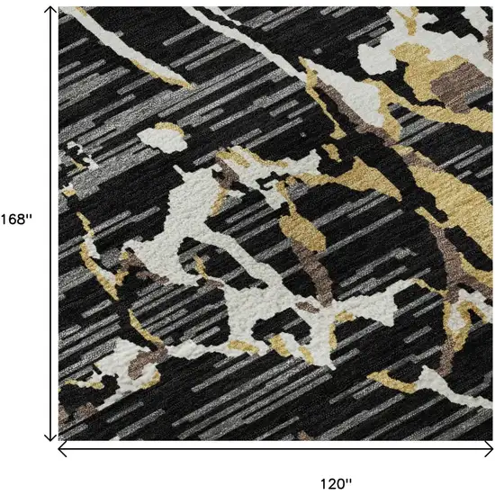 Black Ivory And Gold Striped Washable Area Rug With UV Protection Photo 8