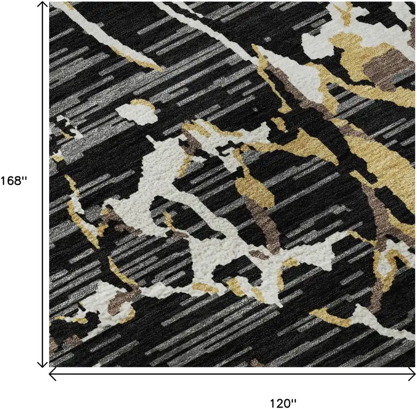 Black Ivory And Gold Striped Washable Area Rug With UV Protection Photo 8