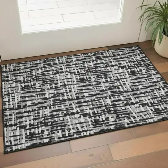 Black Ivory And Gray Abstract Geometric Washable Area Rug With UV Protection Photo 2