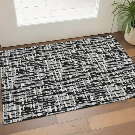 Black Ivory And Gray Abstract Geometric Washable Area Rug With UV Protection Photo 1