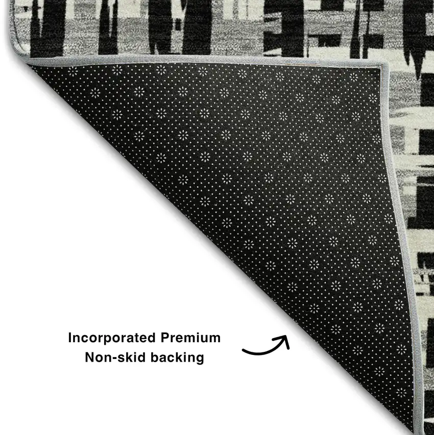 Black Ivory And Gray Abstract Geometric Washable Area Rug With UV Protection Photo 6