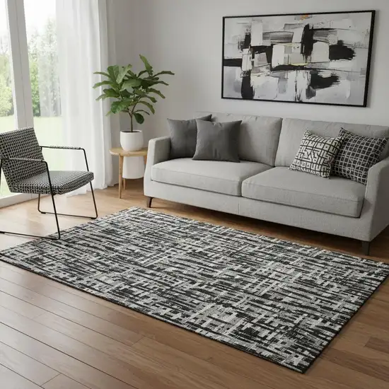 Black Ivory And Gray Abstract Geometric Washable Area Rug With UV Protection Photo 2