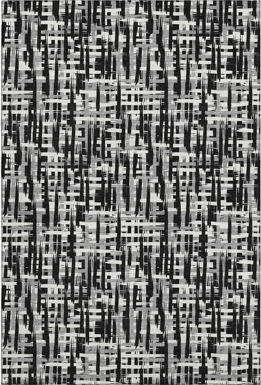Black Ivory And Gray Abstract Geometric Washable Area Rug With UV Protection Photo 1