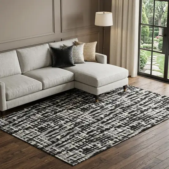 Black Ivory And Gray Abstract Geometric Washable Area Rug With UV Protection Photo 1